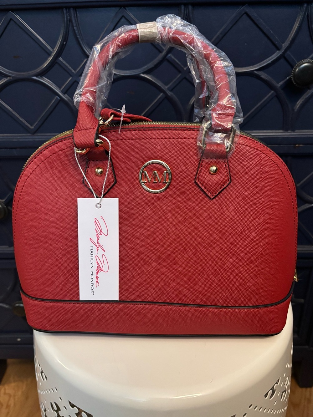 Marilyn Monroe Red Dome Satchel with Gold Hardware